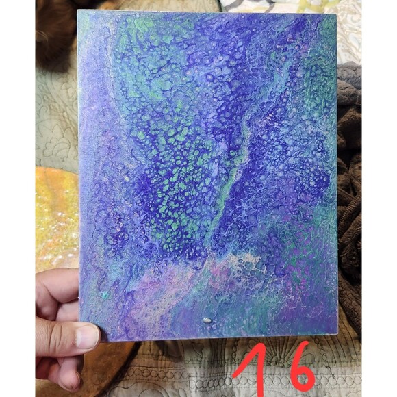 Aurora Veins Abstract Fluid Pour Art 10x8 Canvas Purple Teal Iridescent - Picture 1 of 3
